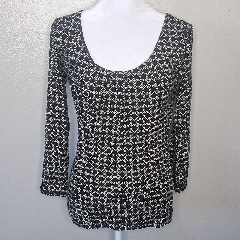 WEEKEND MAX MARA Stretch Blouse Womens Floral Black White Long Sleeve Top Size S